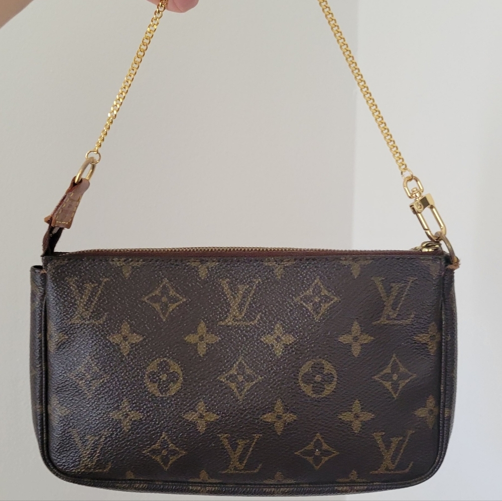 Louis Vuitton Monogram Brown Wristlet with Gold Chain - Picture 5 of 17